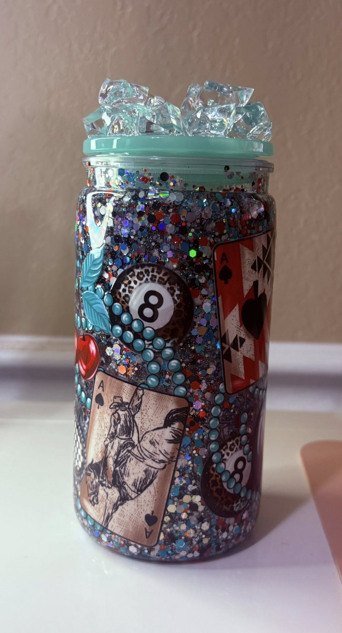 16 oz western snowglobe tumbler with decorative lid